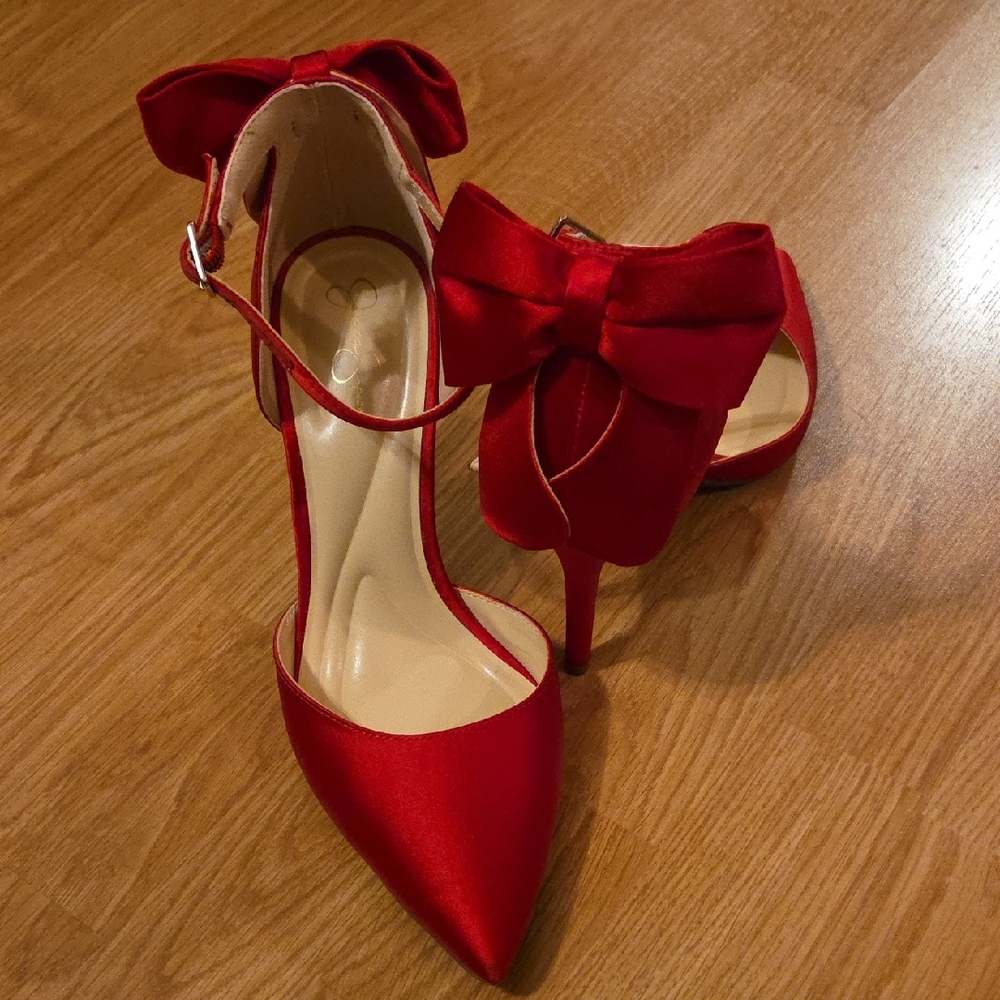 Jessica Simpson Red Satin Heels with Bow